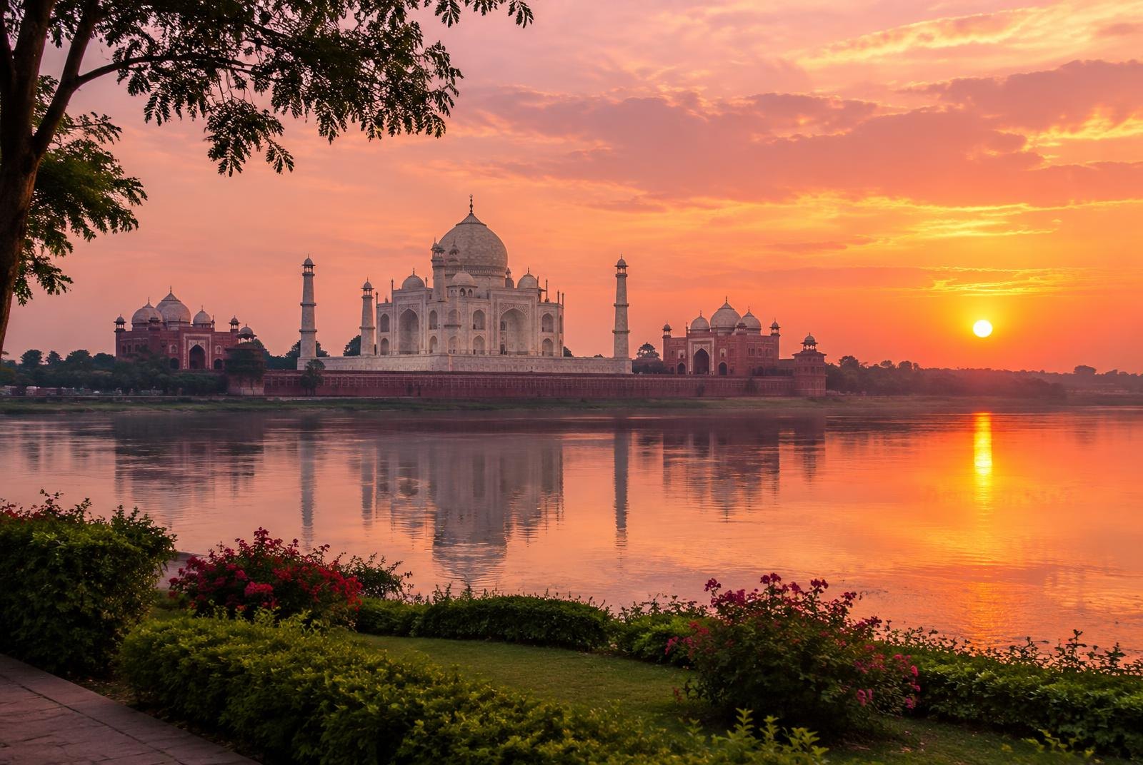 Atardecer frente al Taj desde Mehtab Bagh