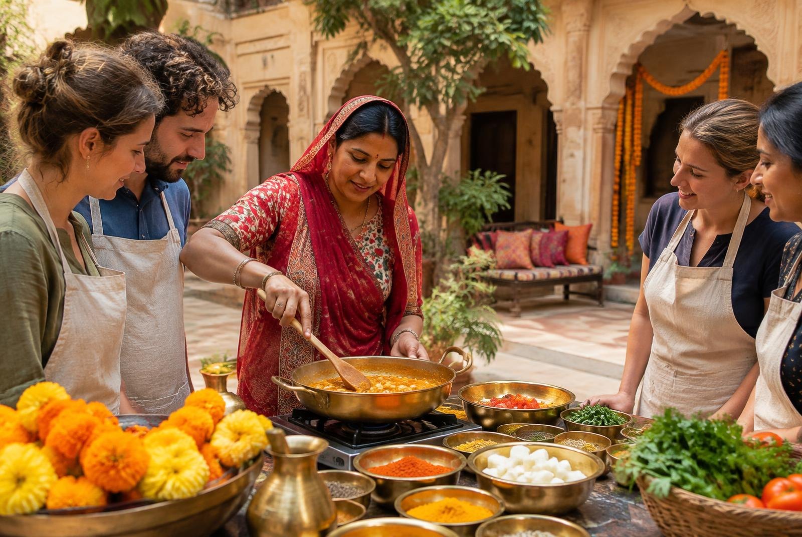 Clase de cocina con una familia de Jaipur