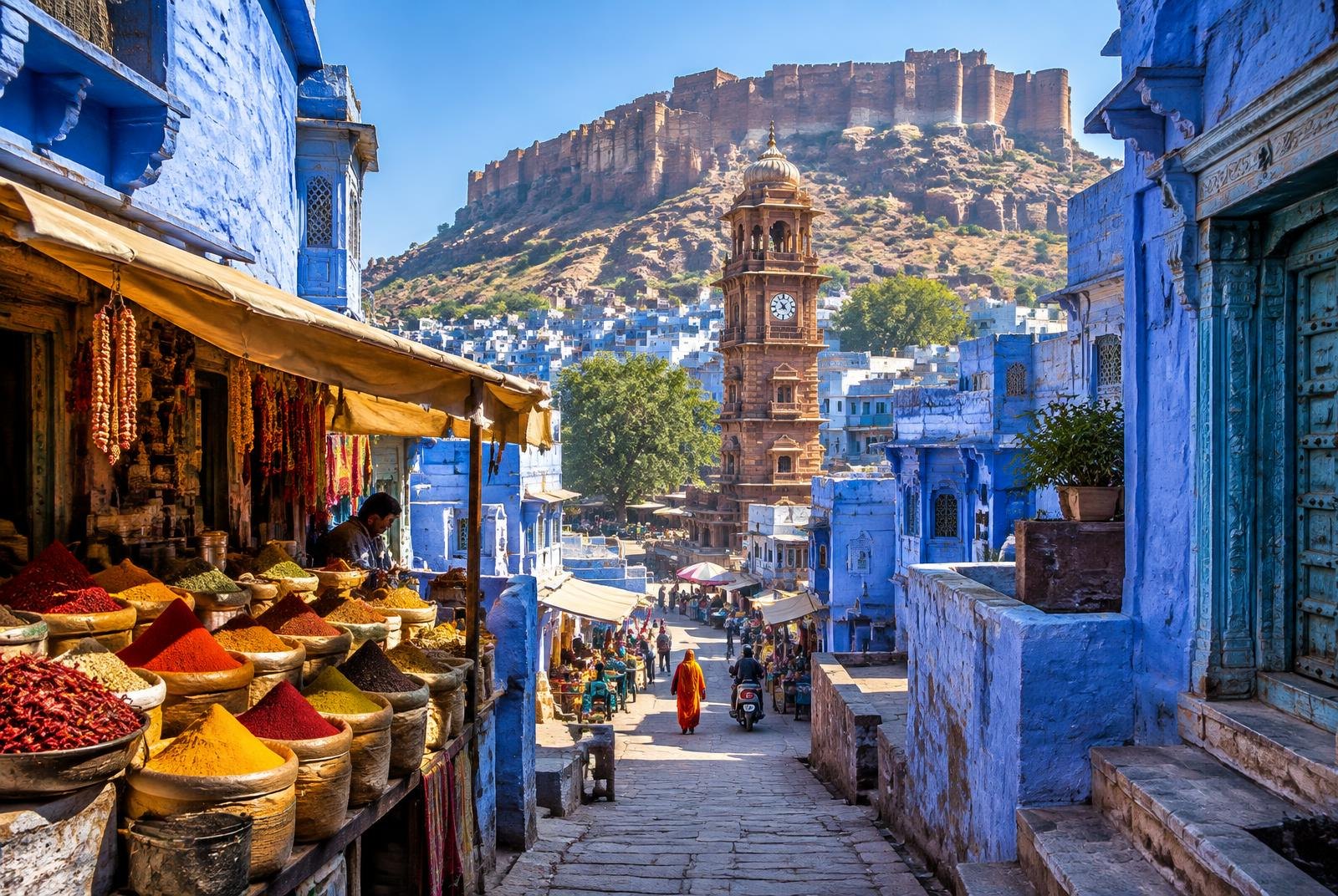 Paseo por la ciudad azul y el mercado Sardar
