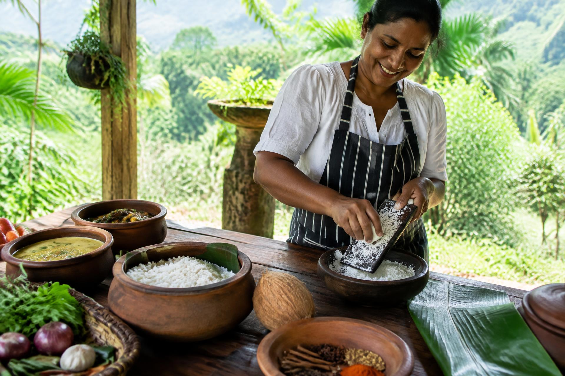 Clase de cocina en una casa de Kandy